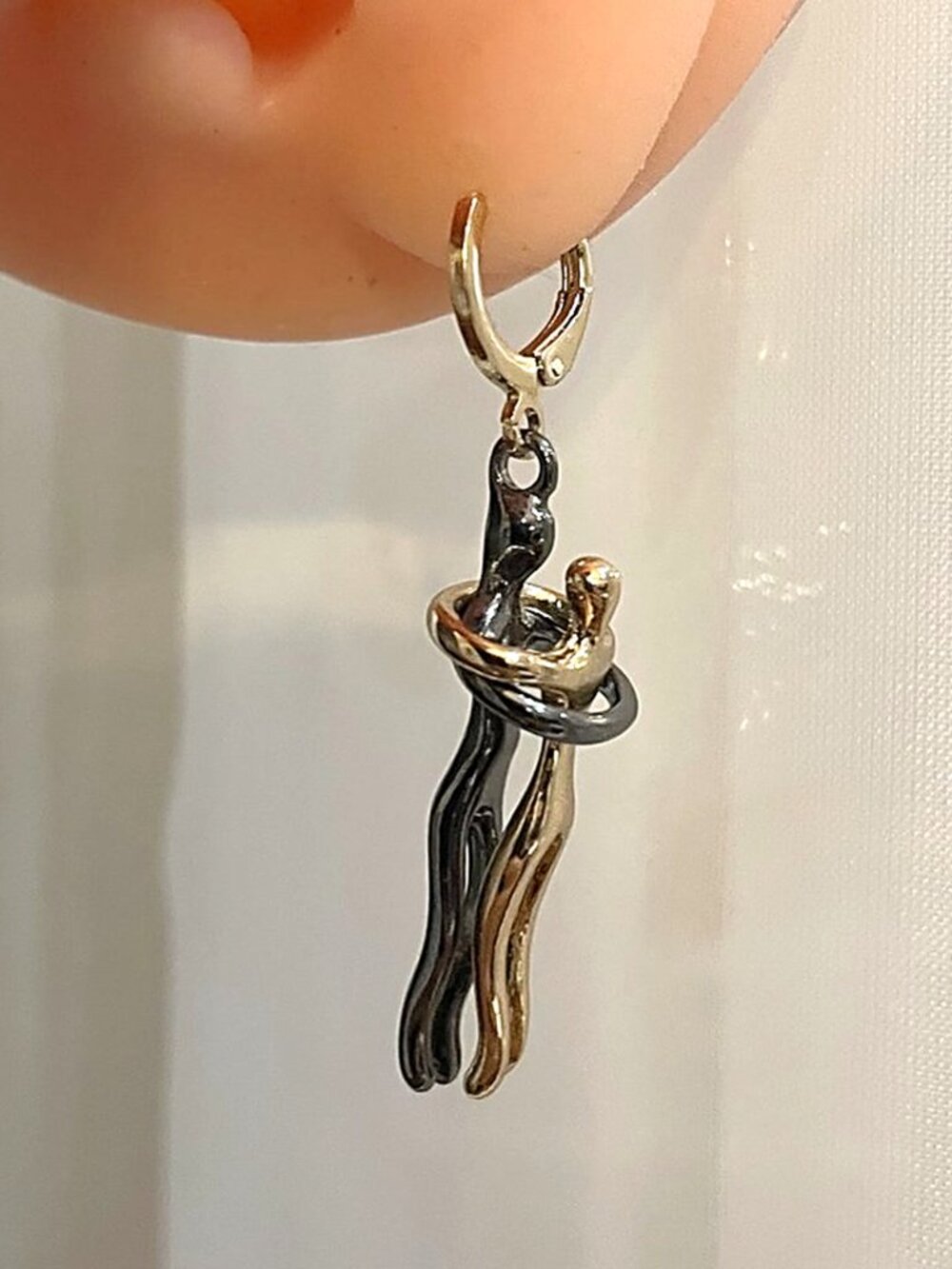 NWT -Two-Tone Hugging Figures Drop Earrings | 14K Gold Plated | Minimalist